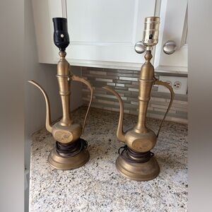 Etched brass Mid Century Modern‎ Table Lamps A Pair Vintage Lighting Decor